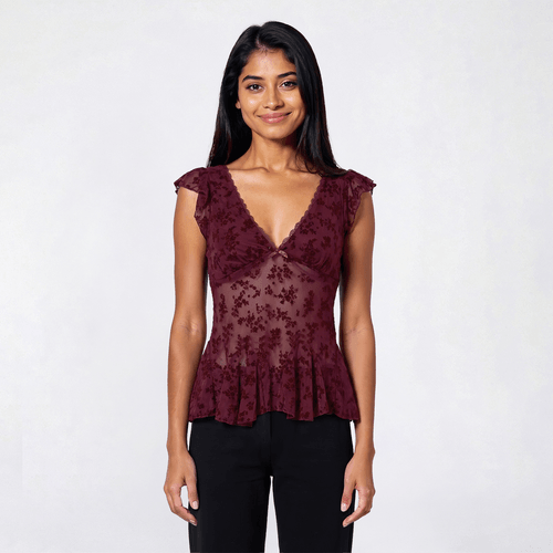 Juniors Madden Girl Flock Mesh Fit & Flare Cap Sleeve Top alternate view