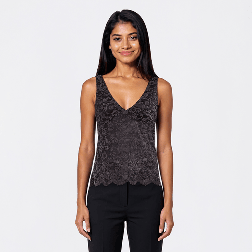 Juniors Madden Girl Floral Flock Lace Scallop Edge Top alternate view