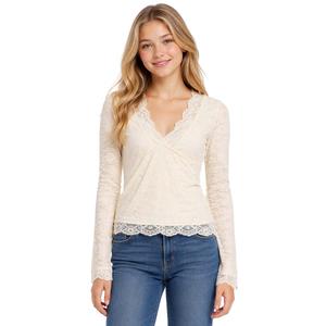 Juniors Madden Girl Long Sleeve Floral Stretch Lace Top