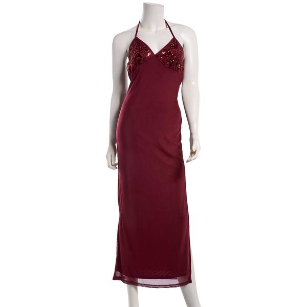 Juniors Madden Girl Mesh Sequin Bead Halter Maxi Dress alternate view