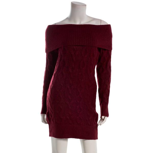 Juniors Madden Girl Marilyn Neck Cable Knit Mini Sweater Dress