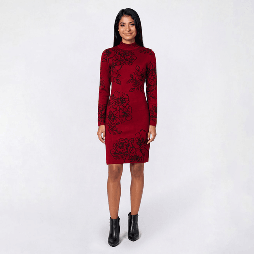 Juniors Madden Girl Floral Jacquard Mock Neck Mini Sweater Dress