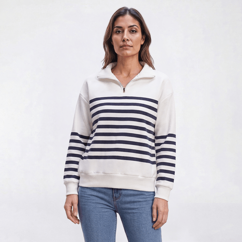 Womens Absolutely Famous Long Sleeve Stripe Zip Neck Sweater alternate view
