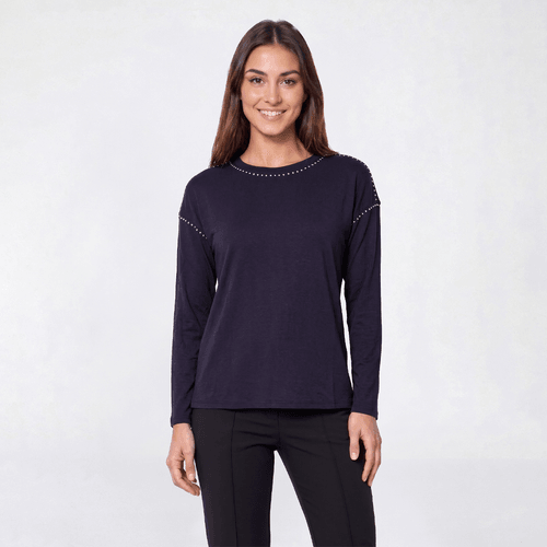 Womens Absolutely Famous Long Sleeve Rhinestone Tee