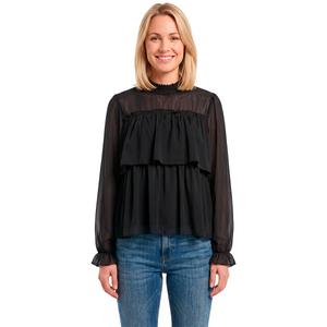 Womens BB Dakota Solid Long Sleeve Ruffle Neck Blouse alternate view
