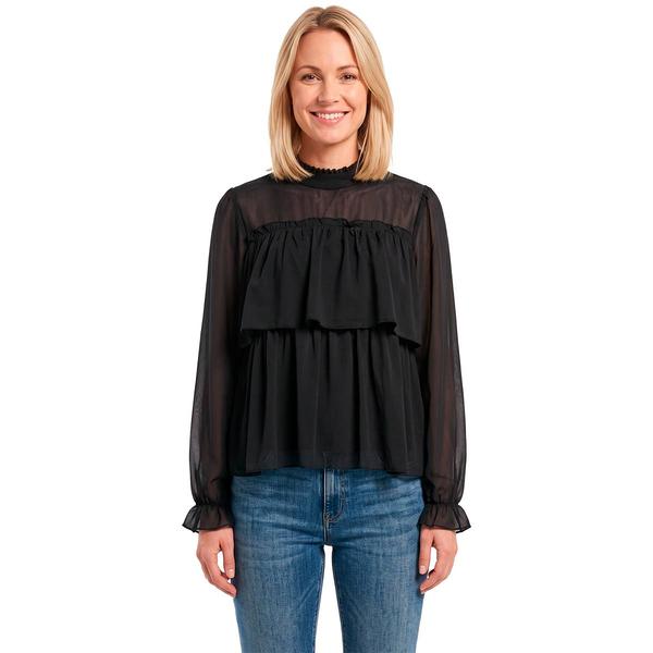 Womens BB Dakota Solid Long Sleeve Ruffle Neck Blouse alternate view
