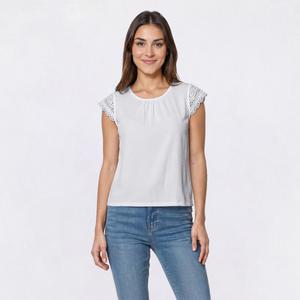 Womens Absolutely Famous Cap Crochet Sleeve Round Neck Blouse alternate view