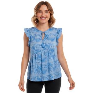 Womens Absolutely Famous Flutter Sleeve Tie Neck Blouse