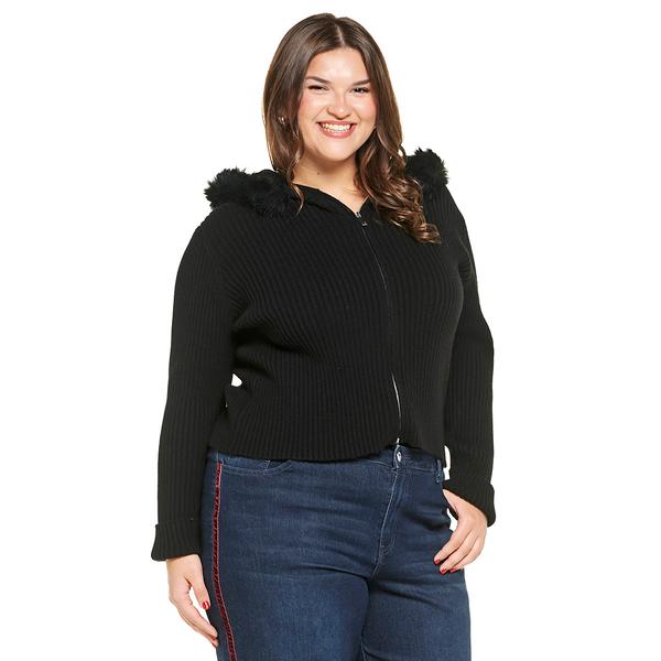 Juniors Plus Madden Girl Fur Trim Double Zip Ribbed Hoodie alternate view