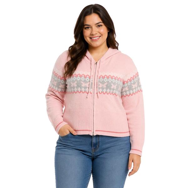 Juniors Plus Madden Girl Jacquard Double Zip Sweater Hoodie