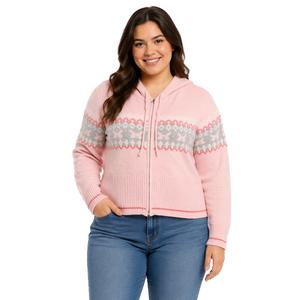 Juniors Plus Madden Girl Jacquard Double Zip Sweater Hoodie alternate view