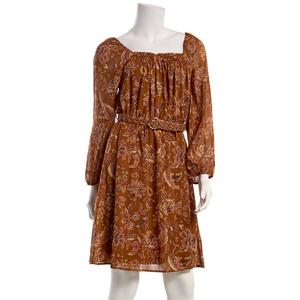 Womens BB Dakota Long Sleeve Belt Floral Fit & Flare Dress