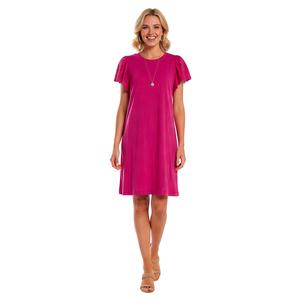 Womens Absolutely Famous Scallop Sleeve Crew Neck Shift Dress