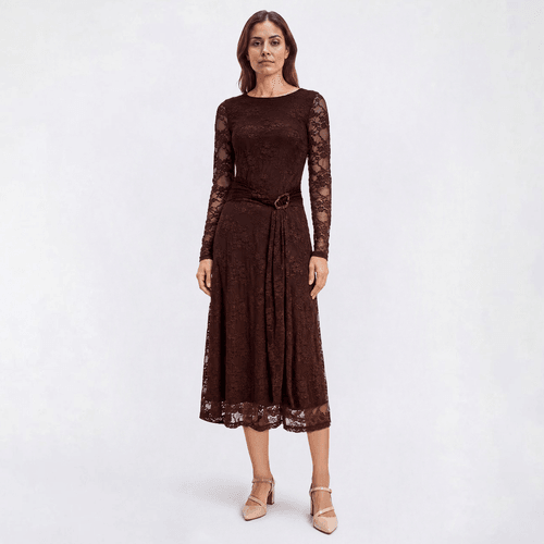 Womens BB Dakota Long Sleeve Floral Lace Fit & Flare Dress