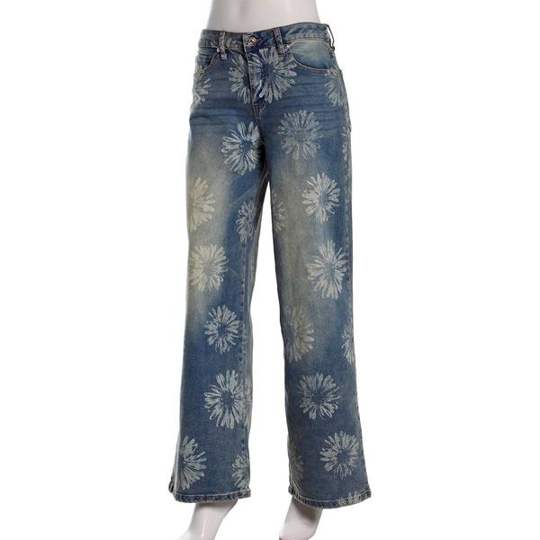 Juniors Madden Girl 90's Wide Leg Discharge Print Flower Jeans