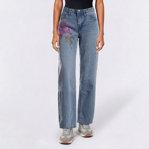 Juniors Madden Girl Ultra 90s Rhinestone Floral Wide Leg Jeans