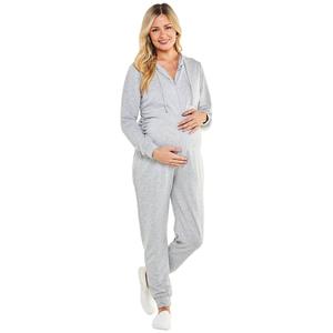 Womens Due Time Long Sleeve Marled Hooded Zip Front Jumpsuit