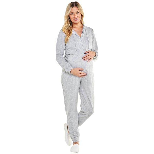 Womens Due Time Long Sleeve Marled Hooded Zip Front Jumpsuit