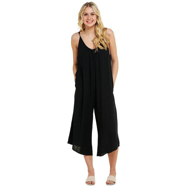 Juniors Hunter & Brown Crosshatch Cropped Jumpsuit with Pockets