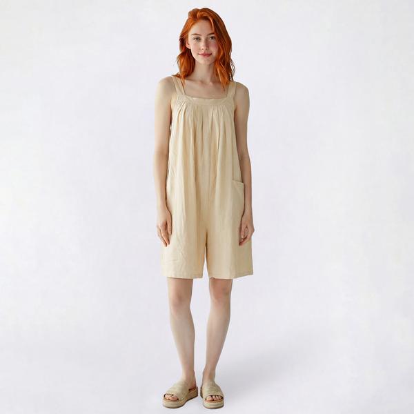 Juniors Hunter & Brown Linen Blend Sack Romper with Pockets