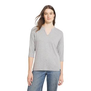 Womens LANDS END(R) 3/4 Sleeve Split Neck Crochet Trim Tee