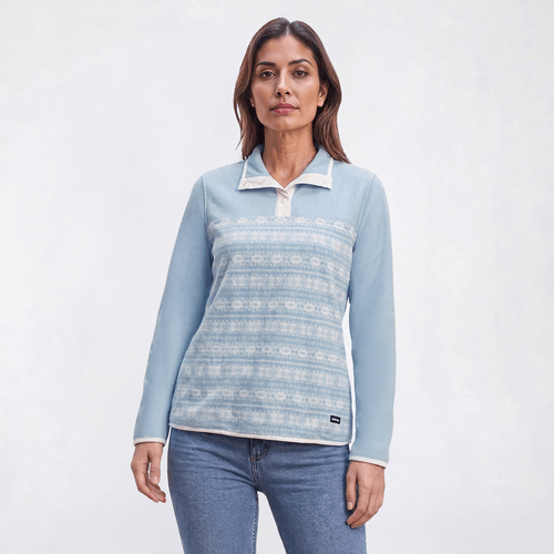 Womens LANDS END(R) Long Sleeve Fair Isle Fleece Sweatshirt