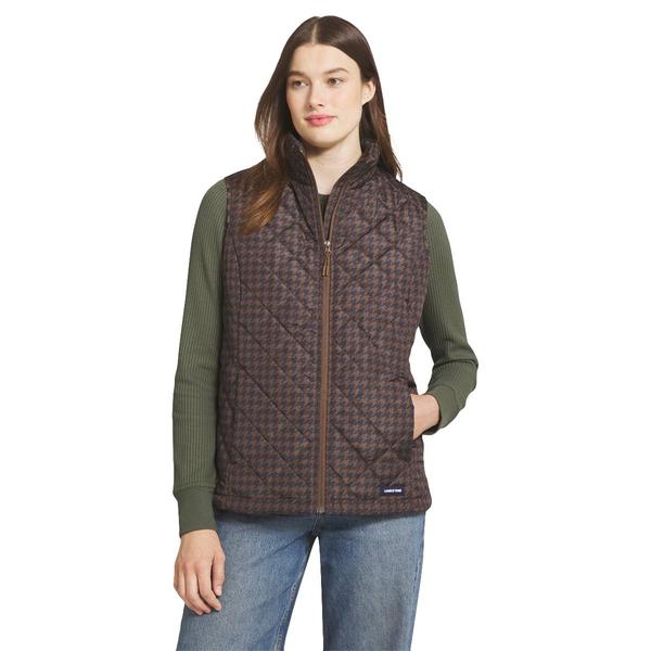 Womens LANDS END(R) Houndstooth Mock Neck Zip-Up Puffer Vest