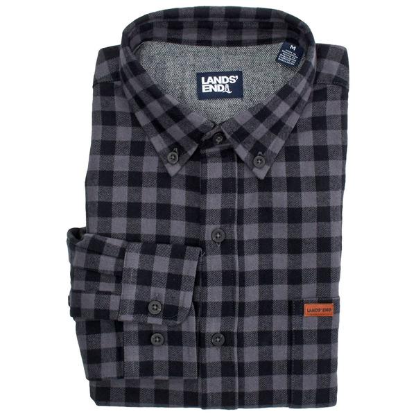 Mens LANDS END(R) Long Sleeve Flannel Shirt - Dark Grey