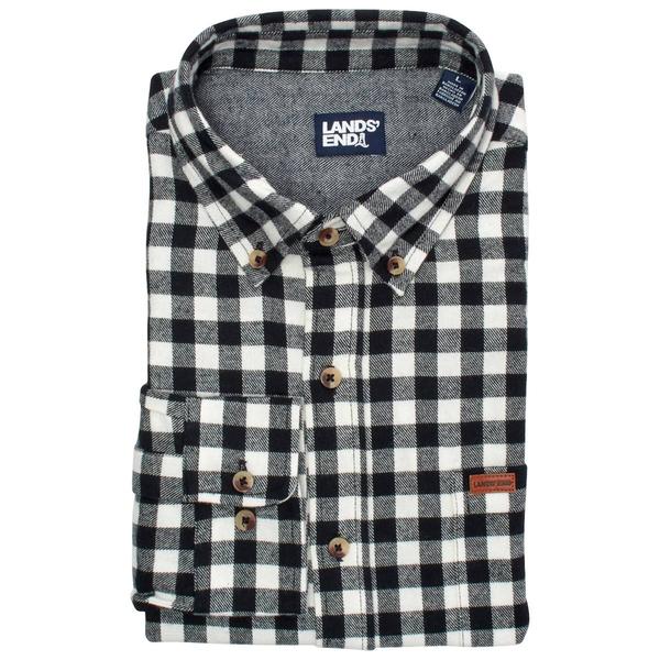 Mens LANDS END(R) Long Sleeve Flannel Shirt - White/Black