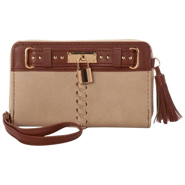 Womens Adrienne Vittadini Studded Lock Medium Zip Wallet