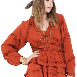 Womens MNK Long Sleeve V-Neck Swiss Dot Ruffle Blouse alternate view