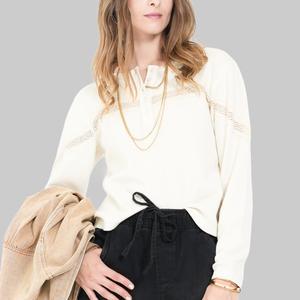 Womens MNK Long Sleeve Solid Waffle Henley Tee