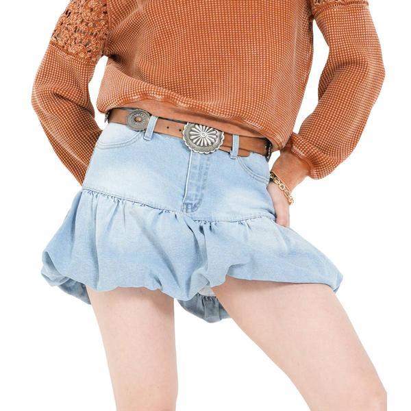 Womens MNK Mini Denim Bubble Hem Skirt