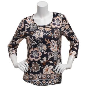 Womens OneWorld 3/4 Sleeve Round Neck Tropical Sublimation Tee