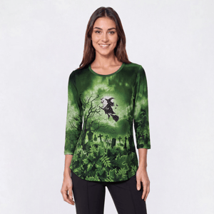 Womens OneWorld 3/4 Sleeve Stud Embellished Witch Tee