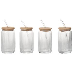 Circle Glass Lido Soda Glass Sippers with Bamboo Lids - Set of 4
