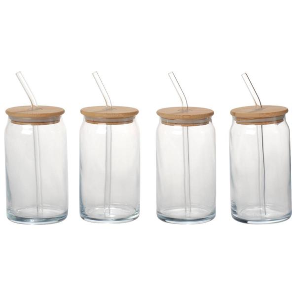 Circle Glass Avalon Soda Glass Sippers w/ Bamboo Lids - Set of 4