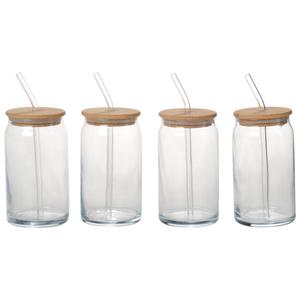 Circle Glass Avalon Soda Glass Sippers w/ Bamboo Lids - Set of 4