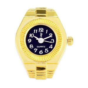 Womens Gold-Tone Black Round Dial Ring Watch - GRWRBV-01