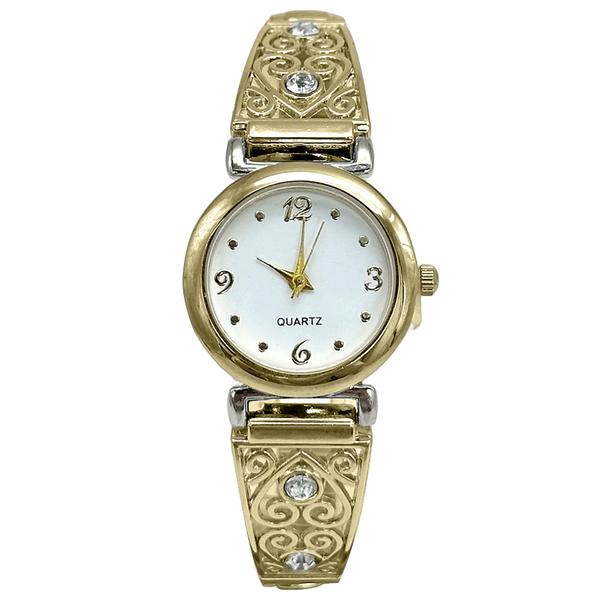 Womens White Dial Filigree Heart Bracelet Quartz Watch - LWBN02BV