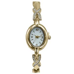 Womens White Oval Easy-Read Dial Gold Quartz Watch - LWBN07BV