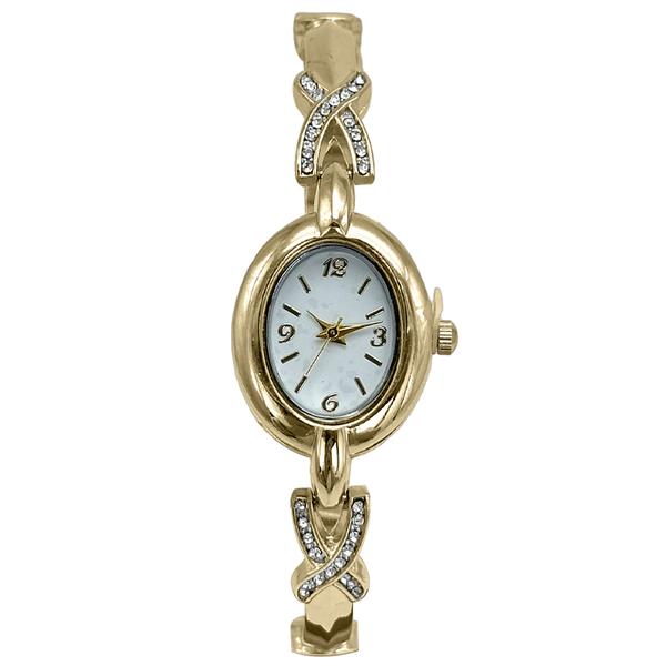 Womens White Oval Easy-Read Dial Gold Quartz Watch - LWBN07BV
