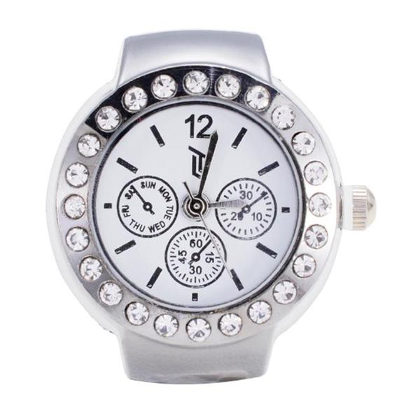 Womens Silver-Tone White Chronograph Dial Ring Watch - RWCHRBV-02