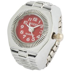 Womens Silver-Tone Red Round Dial Quartz Ring Watch - RWRBV-05