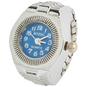 Womens Silver-Tone Blue Round Dial Quartz Ring Watch - RWRBV-06