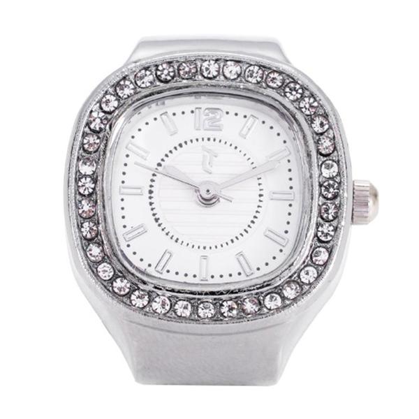 Womens Silver-Tone White Square Dial Ring Watch - RWS2BV-01