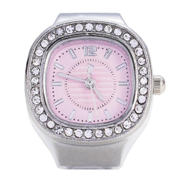 Womens Silver-Tone Pink Square Dial Ring Watch - RWS2BV-02
