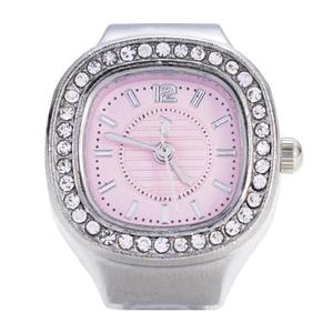 Womens Silver-Tone Pink Square Dial Ring Watch - RWS2BV-02