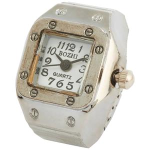 Womens White Square Dial Quartz Ring Watch - RWSBV-02