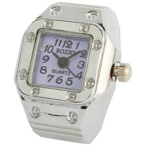 Womens Silver-Tone Purple Square Dial Ring Watch - RWSBV-04